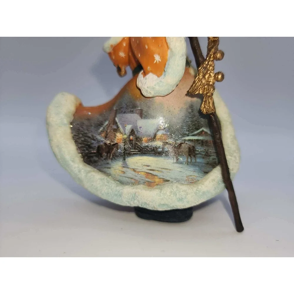 Vintage Santa Claus Figurine Orange Robe Winter Scene Bell Staff Christmas 4.5in - Picture 5 of 7